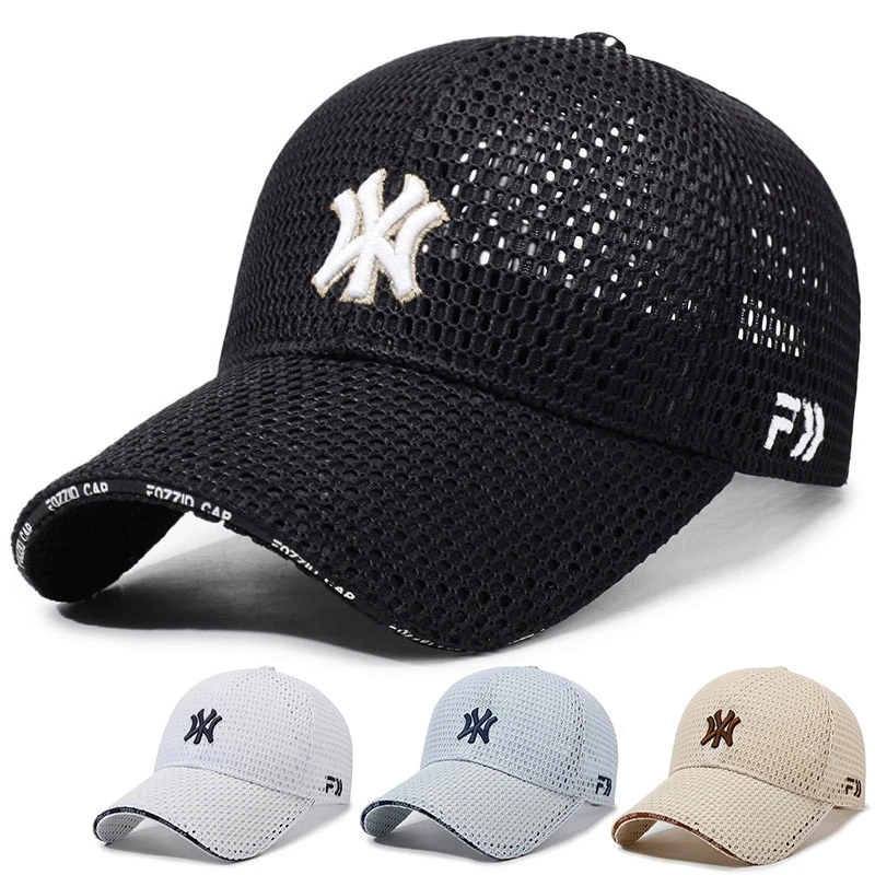 NY夏季帽子男女新款大头围网眼透气棒球帽出游防晒夹心遮阳帽