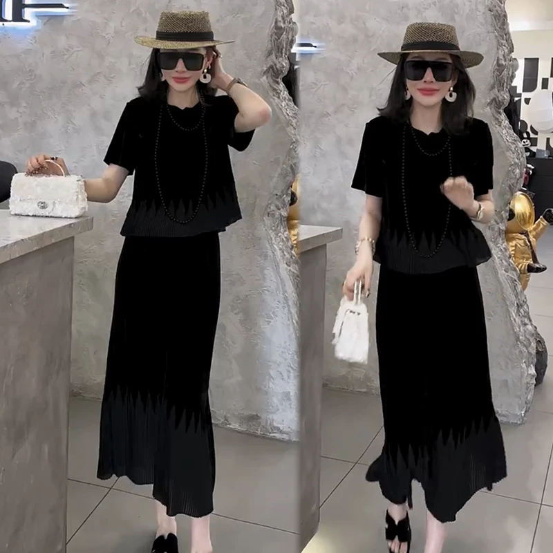 2025夏季新款时尚显瘦气质网红高档洋气女高级宽松大码裙子两件套