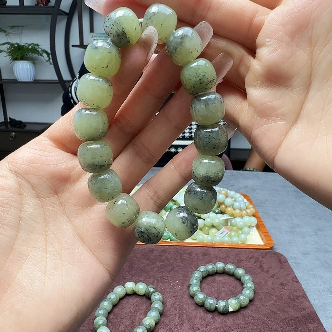 和田玉未镶嵌手链14点墨青花