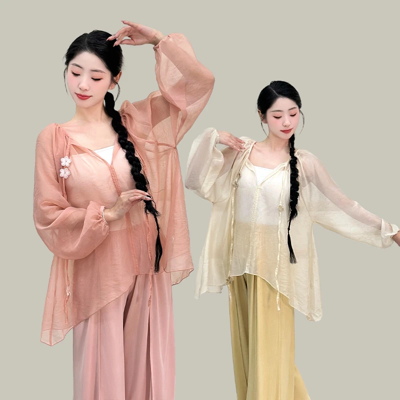 古典舞蹈服飘逸身韵纱衣中国舞练功服现代舞古风训练服仙气上衣女