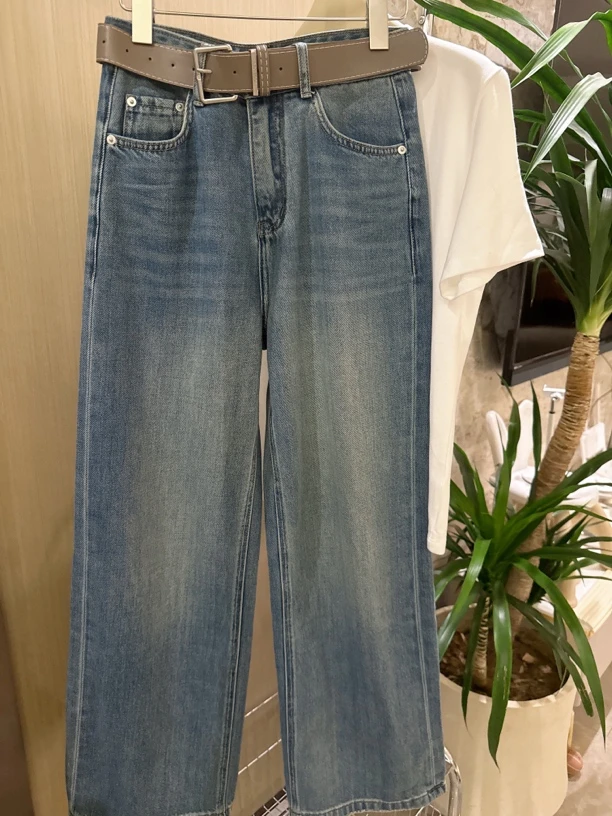 蛋娘专属——春季新款高腰显瘦无弹阔腿牛仔直筒拖地裤女