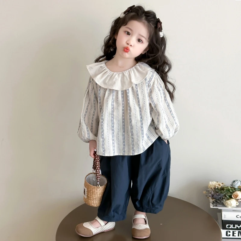 女童竖条套装2025新款儿童春秋装韩版洋气女宝宝春季时髦两件套潮