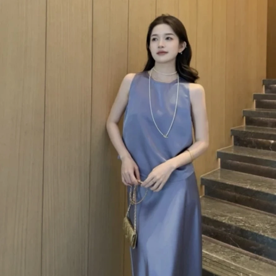 GIRDEAR/哥弟「冰川蓝调」夏季新款气质小众纯色显瘦背心1300976