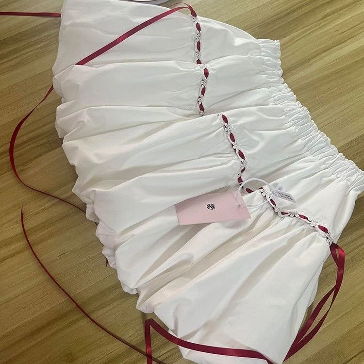 白色短裙女花苞裙显瘦辣妹高腰甜美夏季潮睡衣