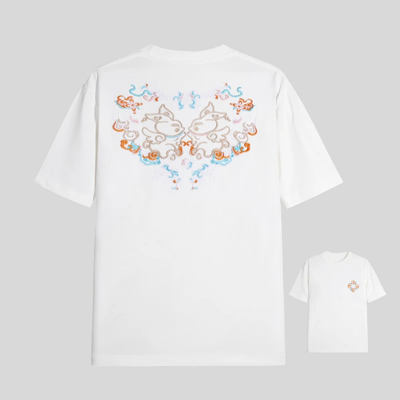 222欧货2025潮牌刺绣双兔子短袖T恤男女同款情侣半袖