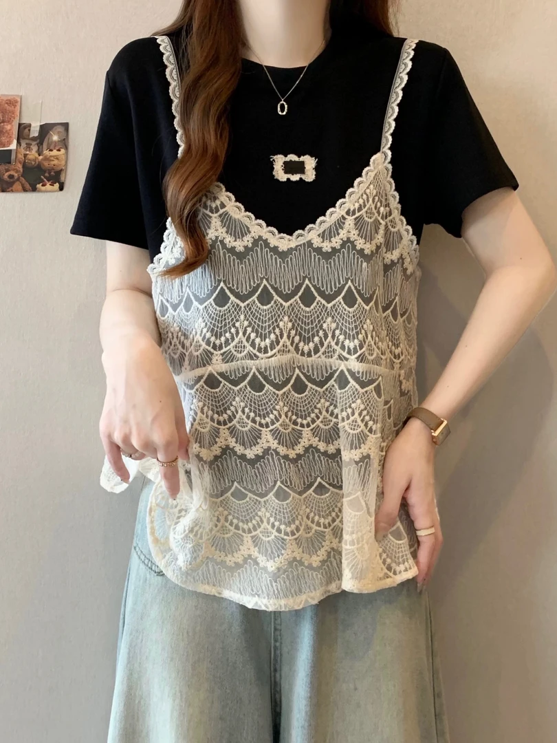 【551】米#短袖上衣+吊带【两件套】