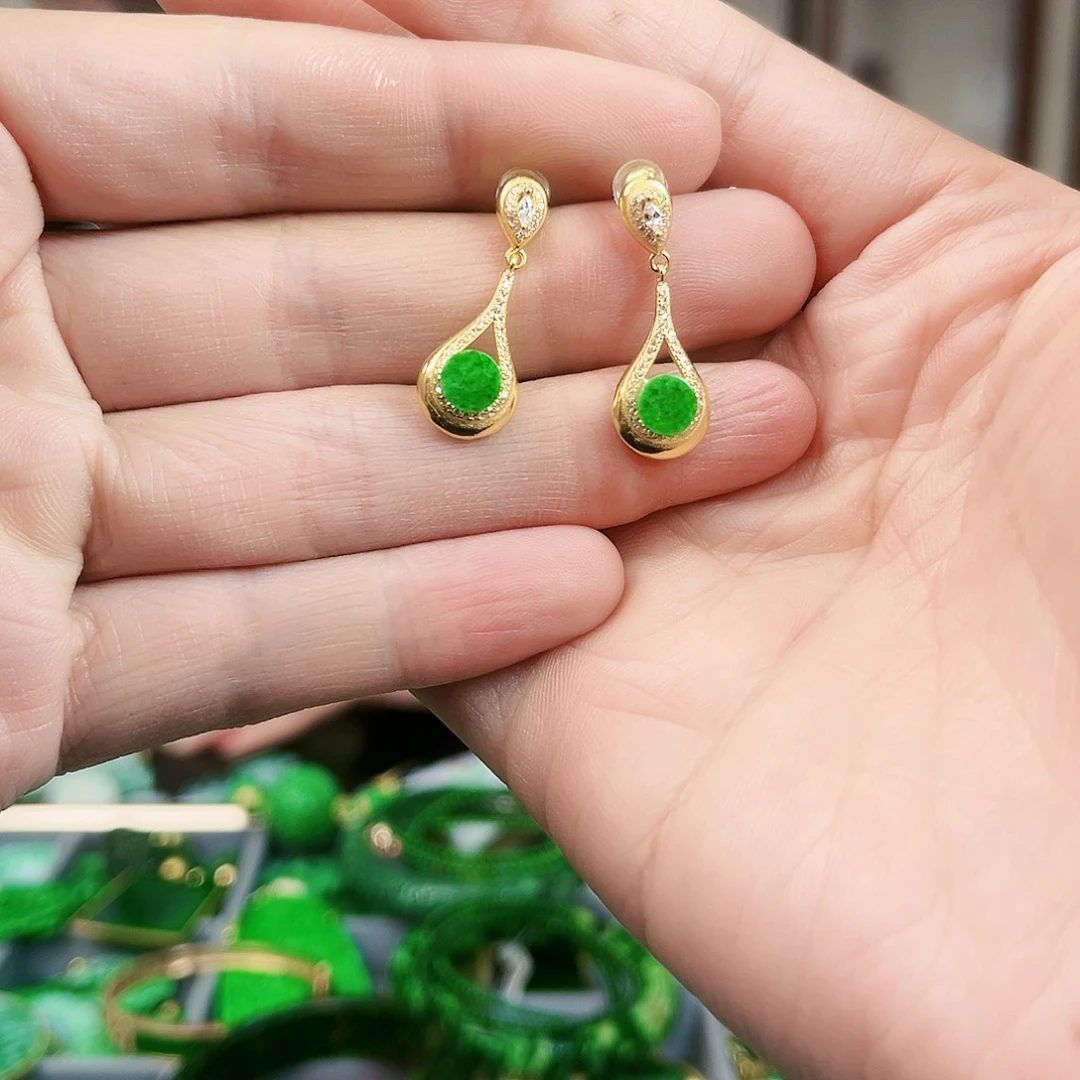 翡翠耳饰银S925镶嵌耳饰