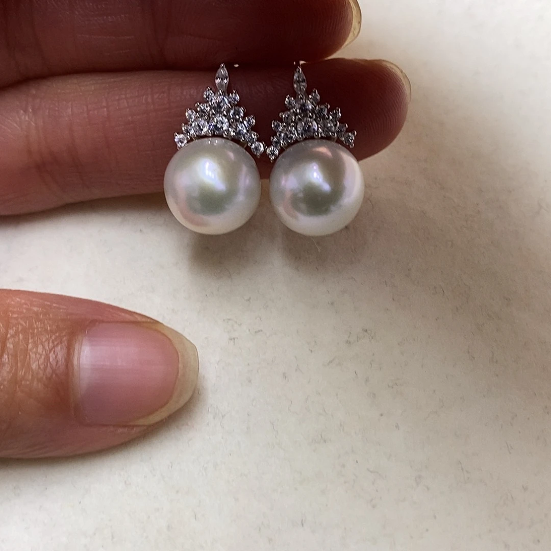 耳饰银S925镶嵌淡水珍珠