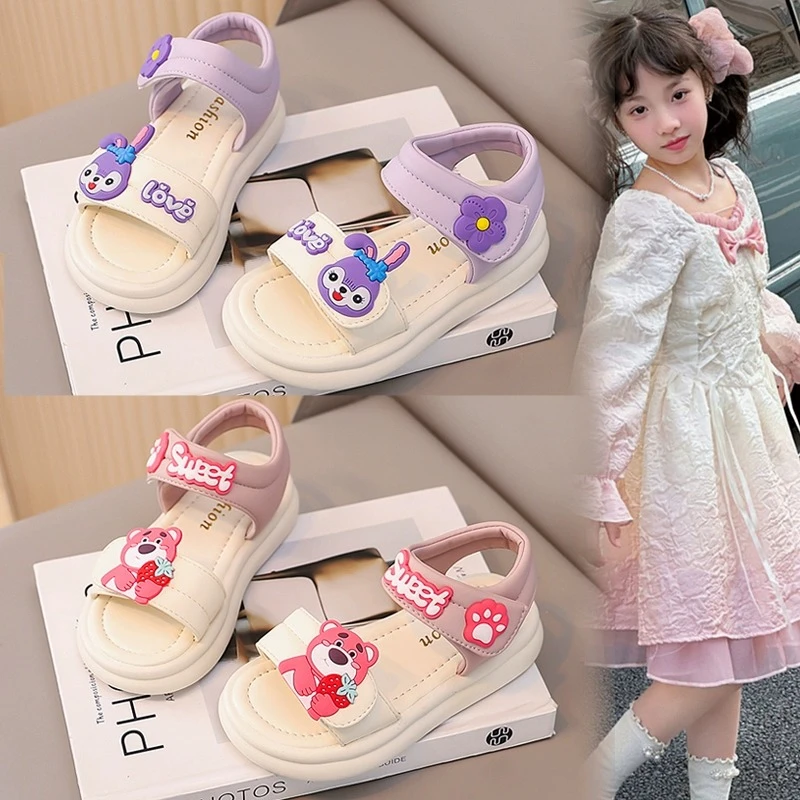 ABC女童草莓熊凉鞋2025夏季小女孩软底防滑沙滩鞋露趾公主鞋凉鞋
