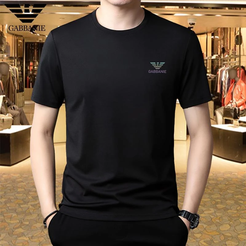 意大利专柜正品轻奢男士夏季桑蚕丝短袖圆领T恤透气半袖上衣