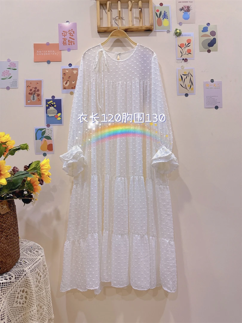 《米粒》63244森系甜美立体水玉点剪花工艺百搭防晒连衣裙