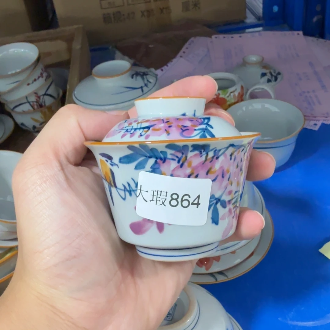 釉下手绘茶具微瑕