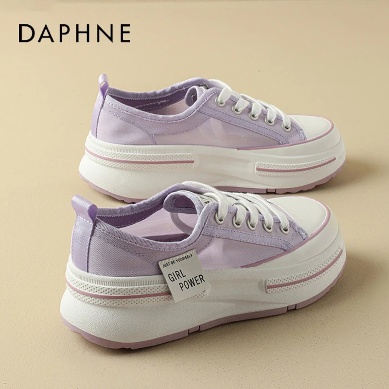 达芙妮爆款厚底帆布鞋女2025夏季新款时尚休闲小白鞋女运动宋茜代