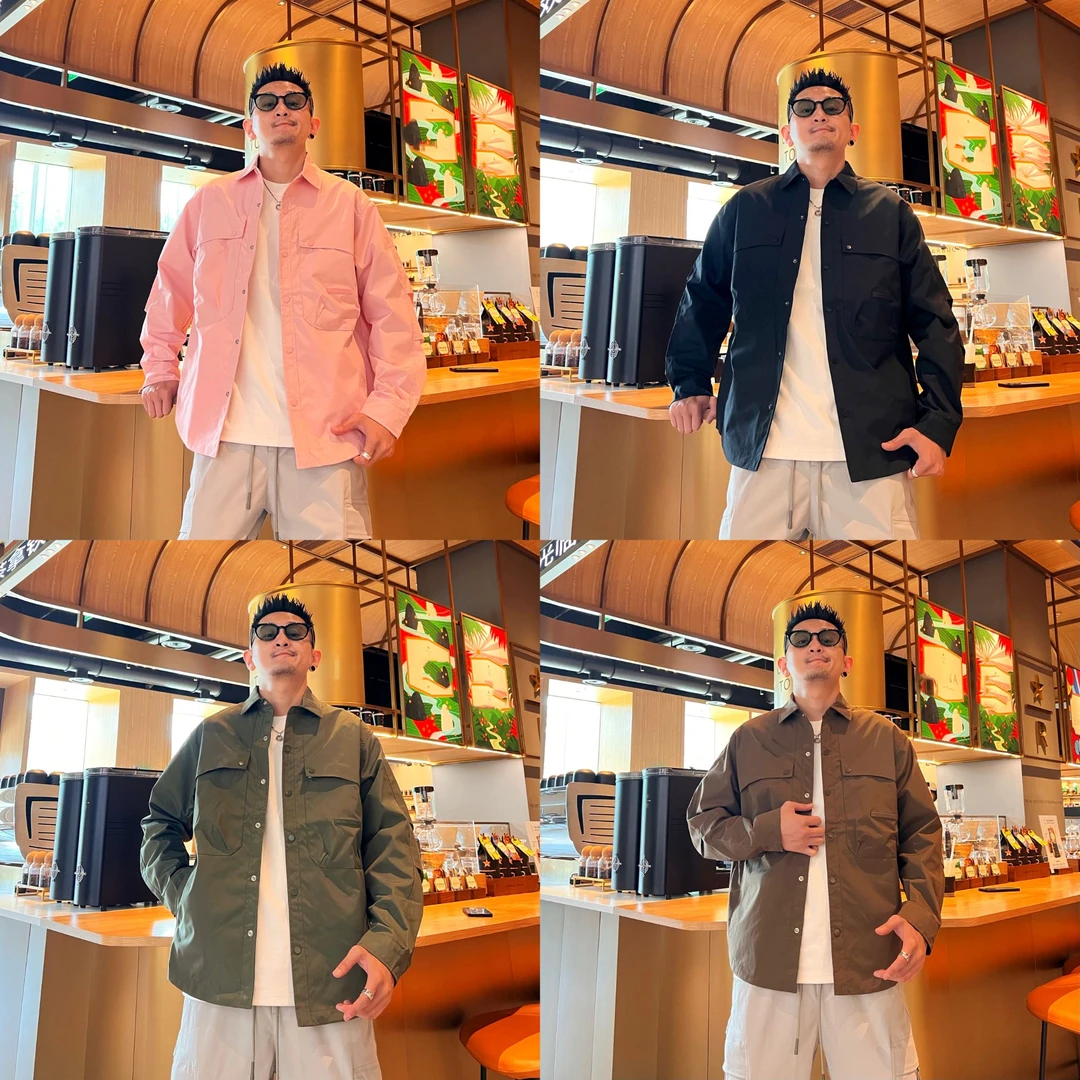 秋季美式复古潮流户外工装大口袋纯色日常百搭翻领长袖夹克外套