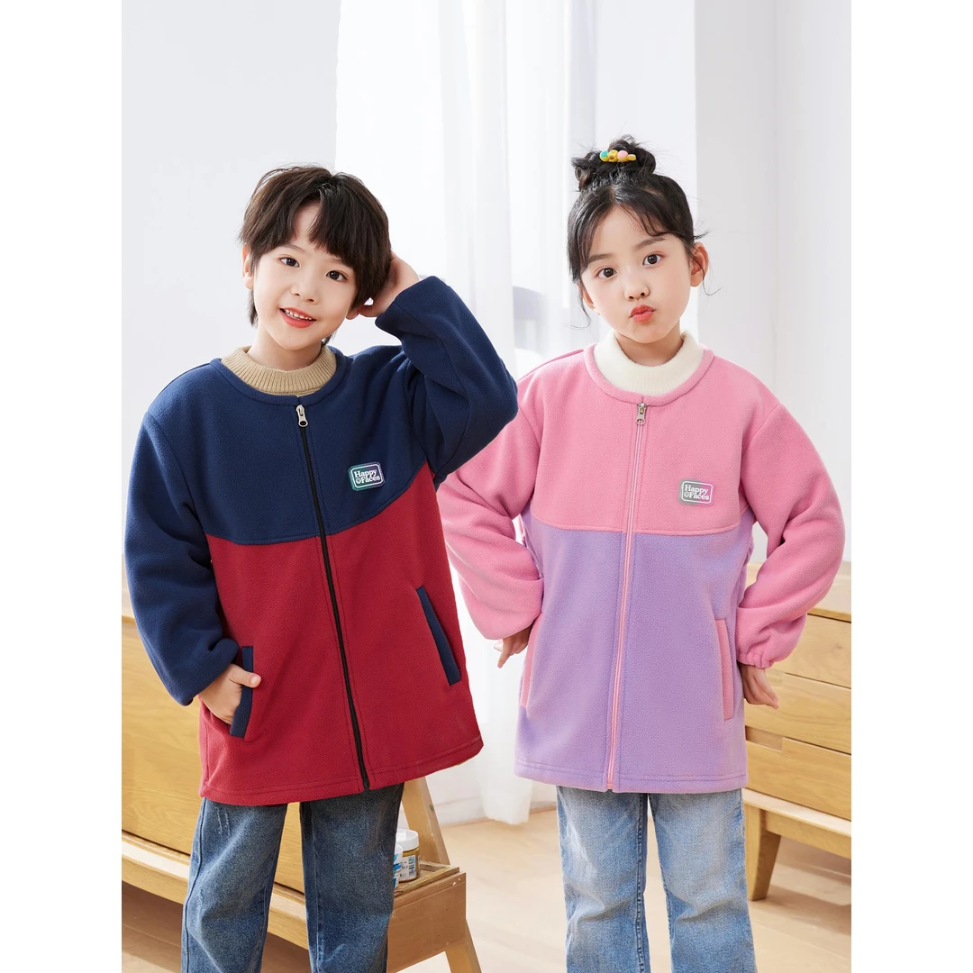 新款儿童罩衣秋冬季宝宝洋气校服外穿画画吃饭防脏围裙摇粒绒外套