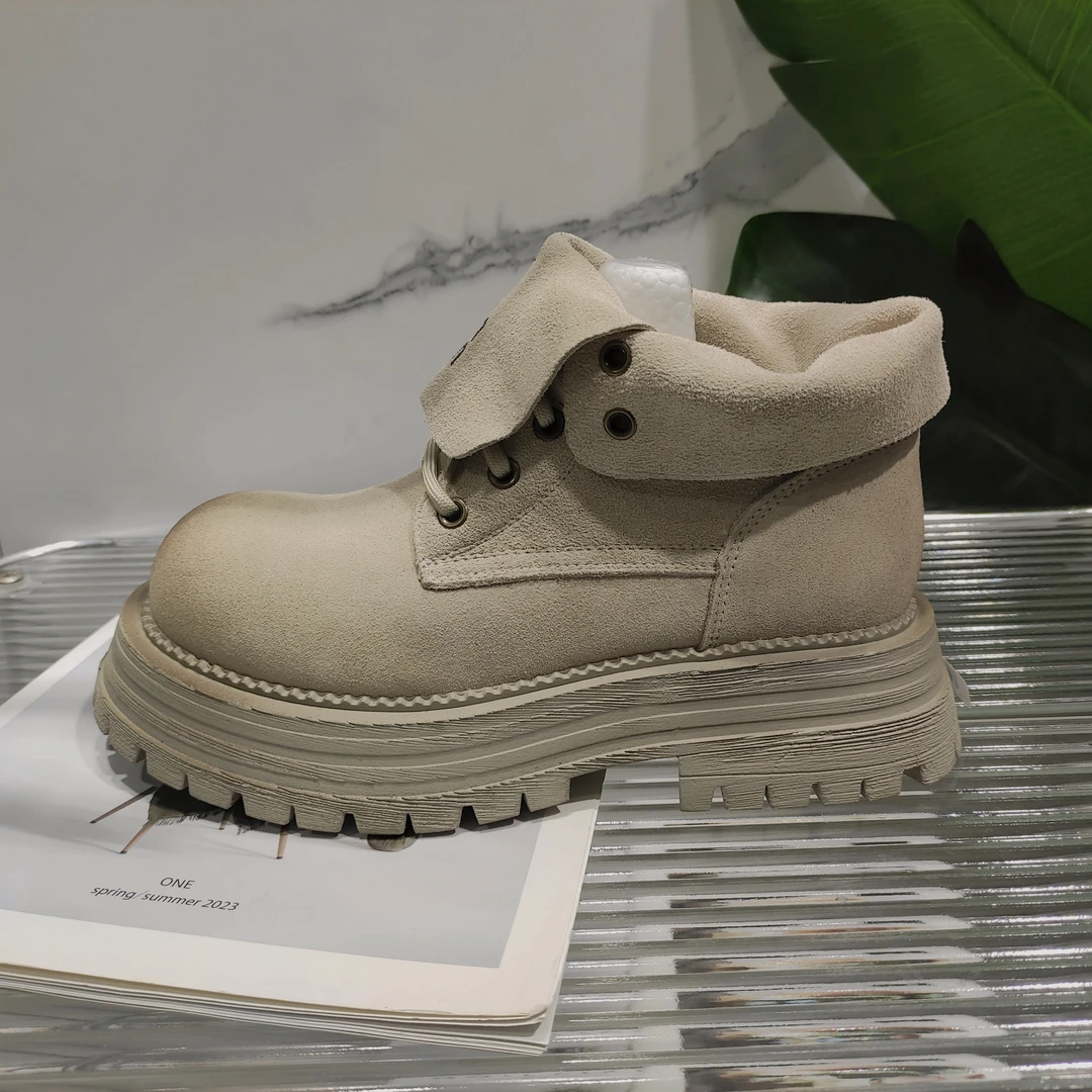 厚底时装靴女新款复古显瘦套筒马丁靴短靴86-7670（不加绒）