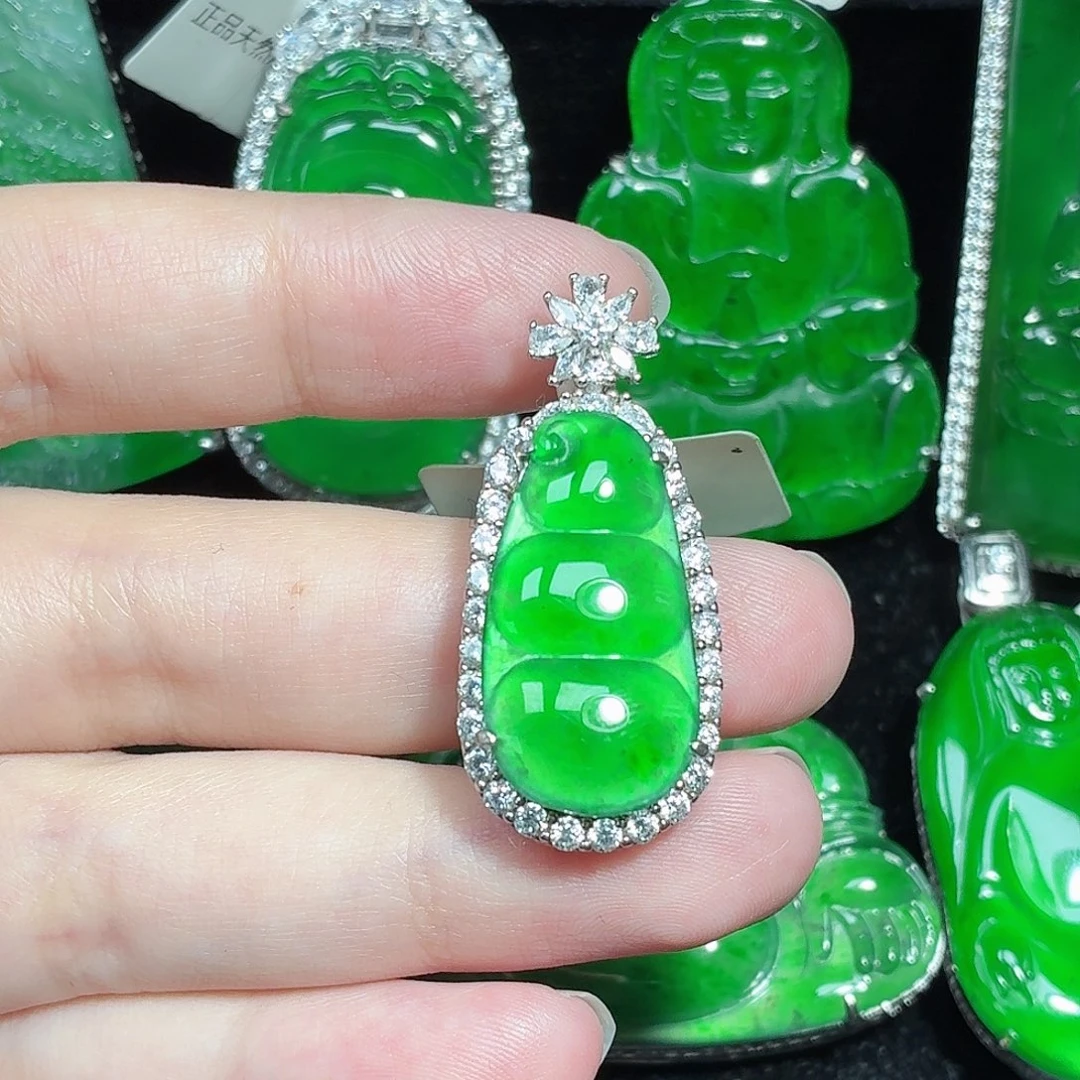翡翠银S925镶嵌颈饰天然A货翡翠