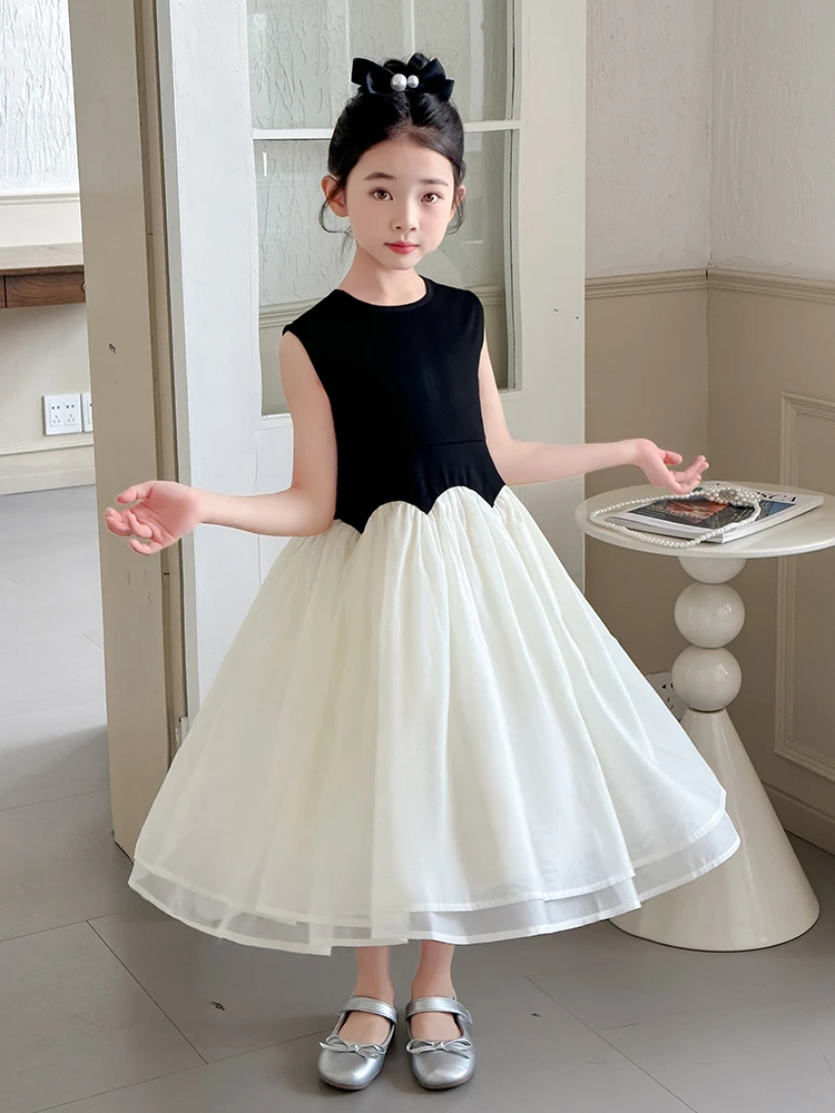 女童夏季连衣裙2025新款裙子儿童高级感洋气女孩黑色夏装公主裙