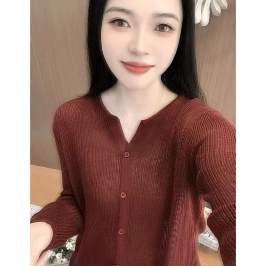 丽丽家~朱砂春秋显瘦长袖洋气时尚百搭纯色开衫上衣