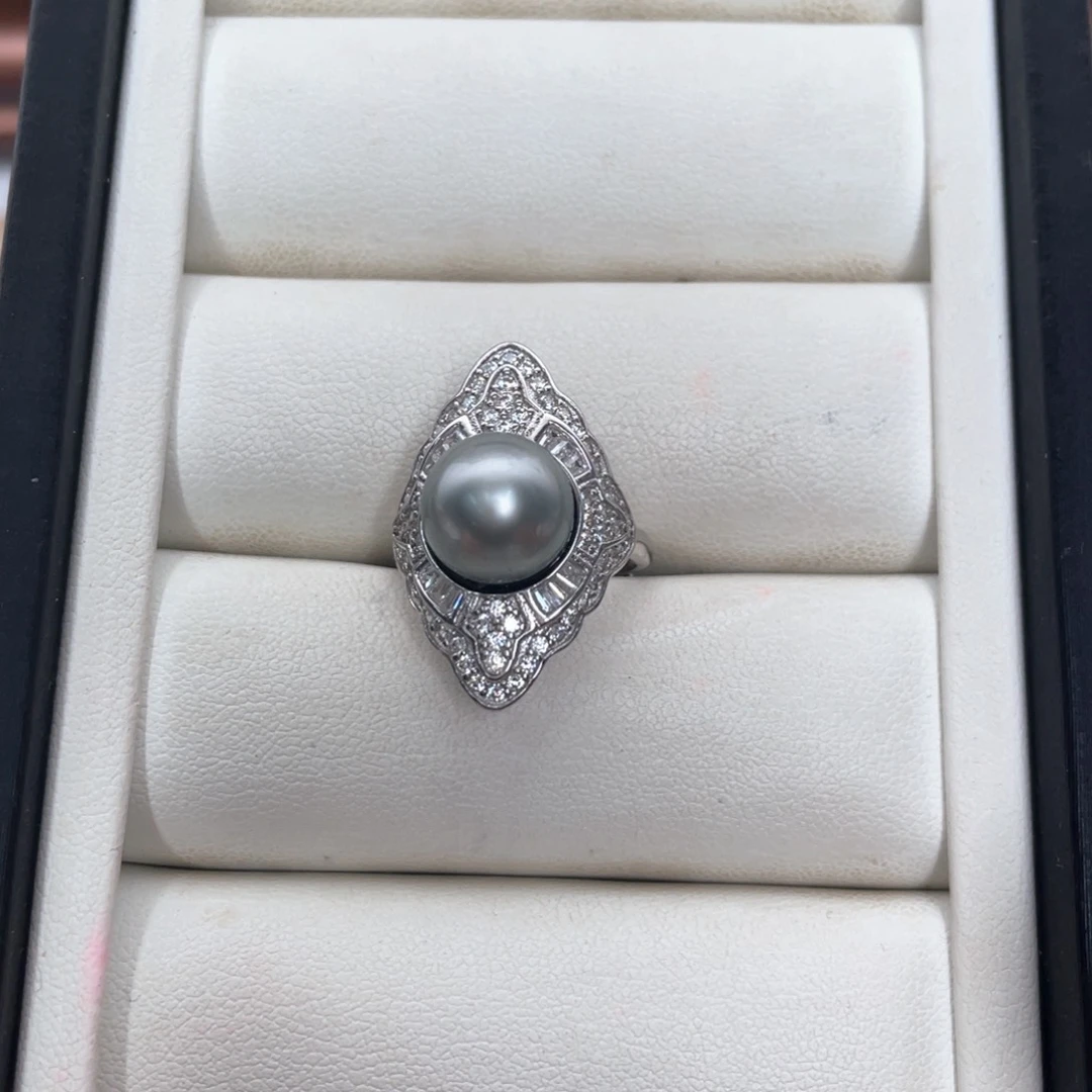 银S925镶嵌戒圈海水珍珠