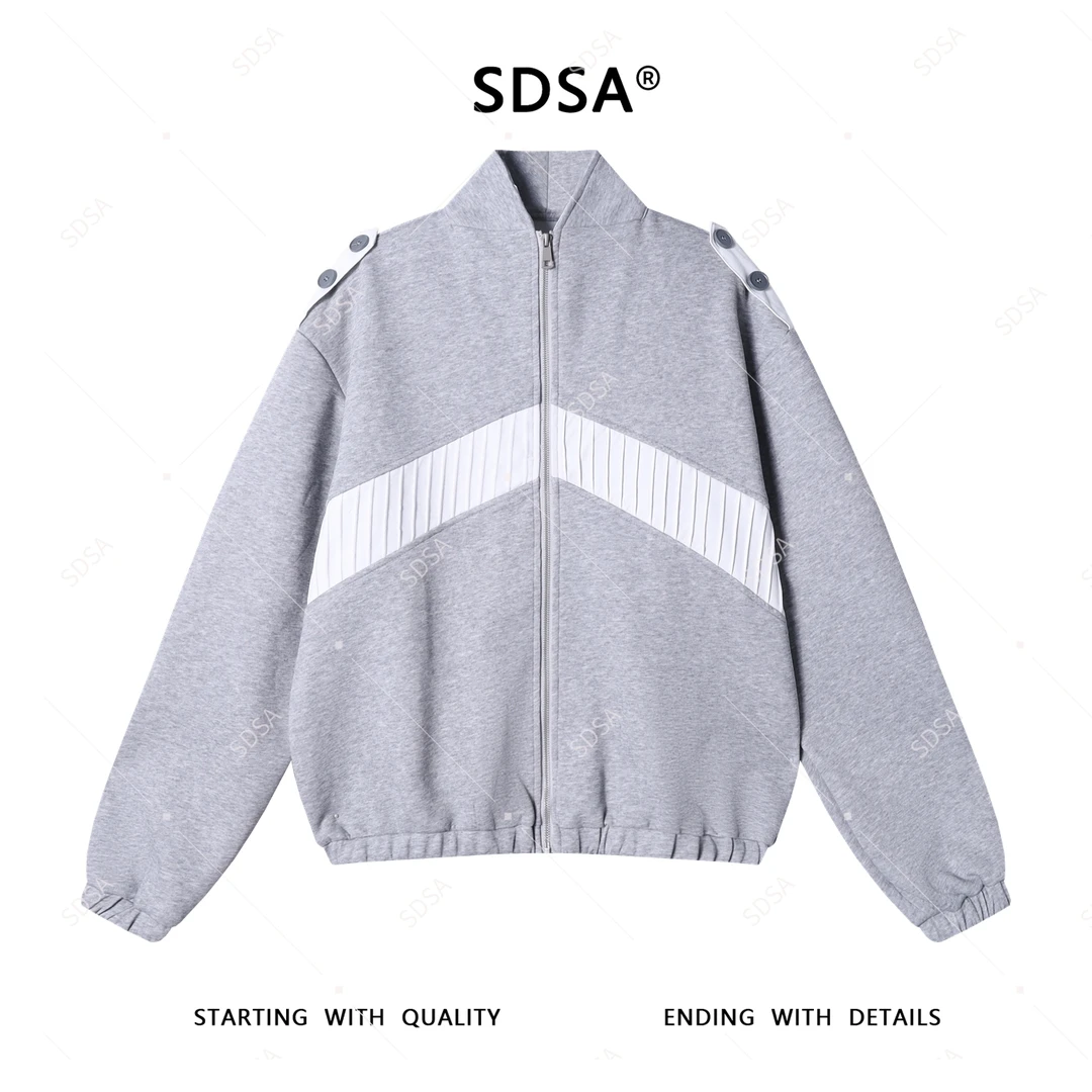 SDSA夏季新款男士痞帅美式简约撞色立领拉链卫衣外套户外百搭上衣