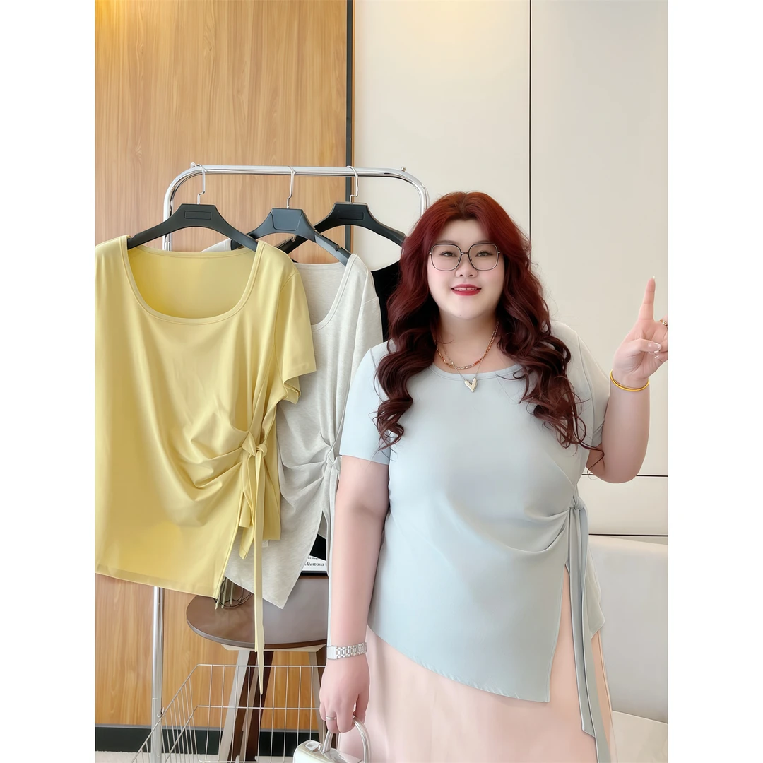 断码捡漏~少女时代 / 设计感不规则正肩短袖T恤14880花契大码胖mm