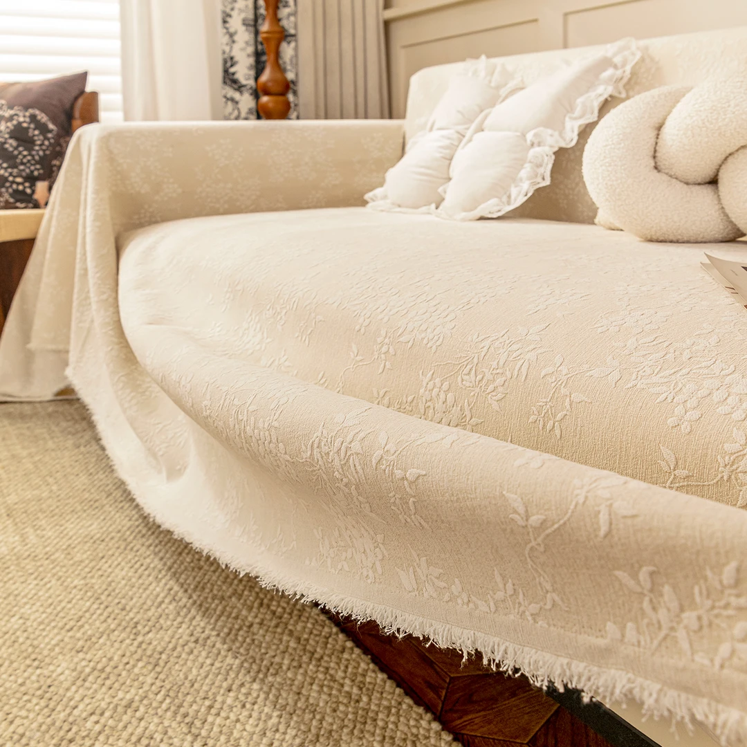 奶油风沙发巾一整张全盖沙发毯四季通用沙发垫沙发盖布浪漫樱花