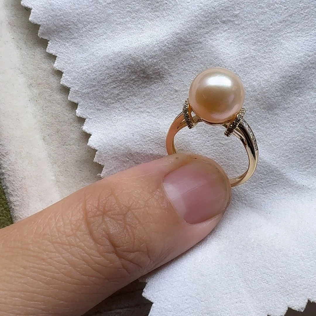 淘***草戒指银S925镶嵌淡水珍珠中国红戒指11mm