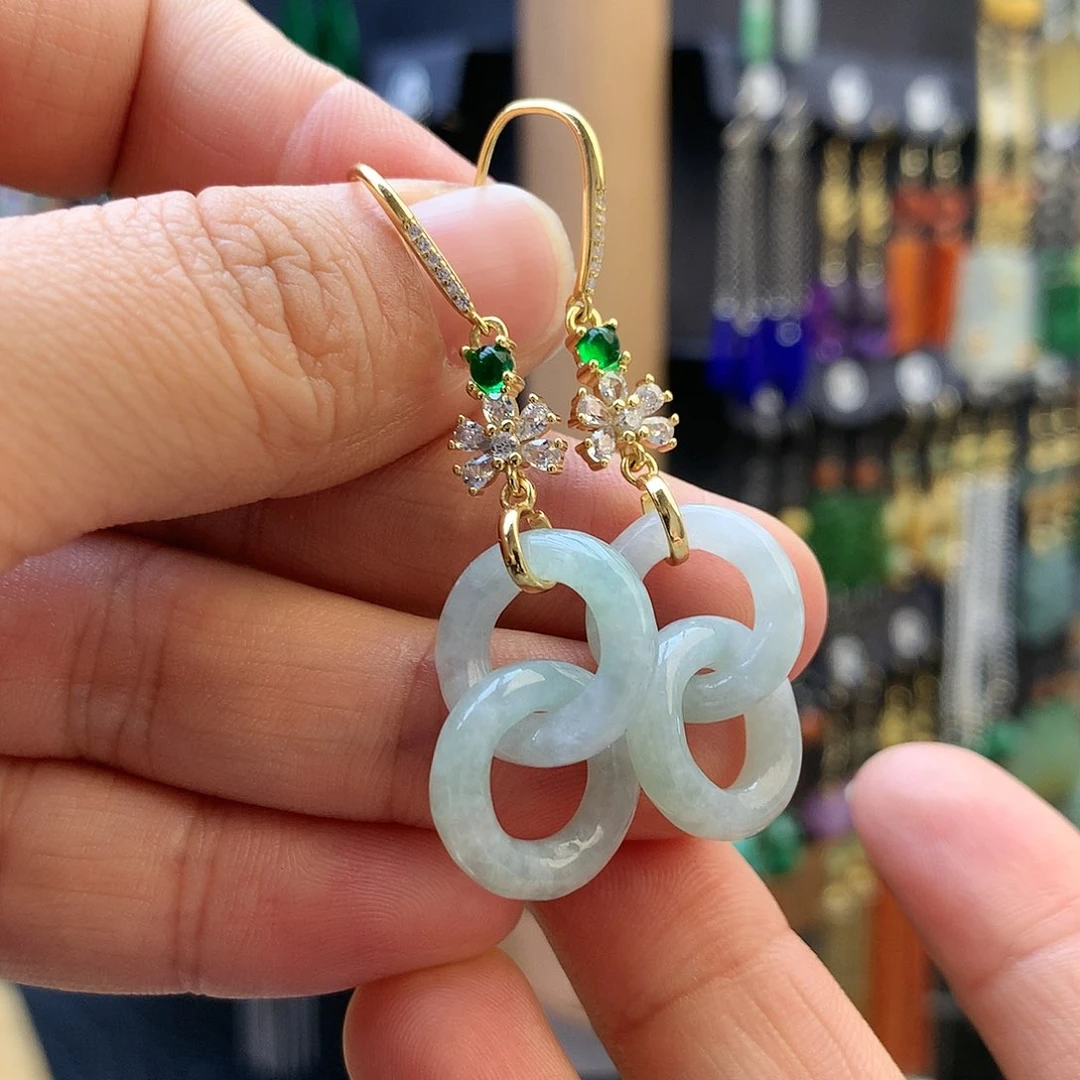 【闪购商品】翡翠耳饰银S925镶嵌耳坠