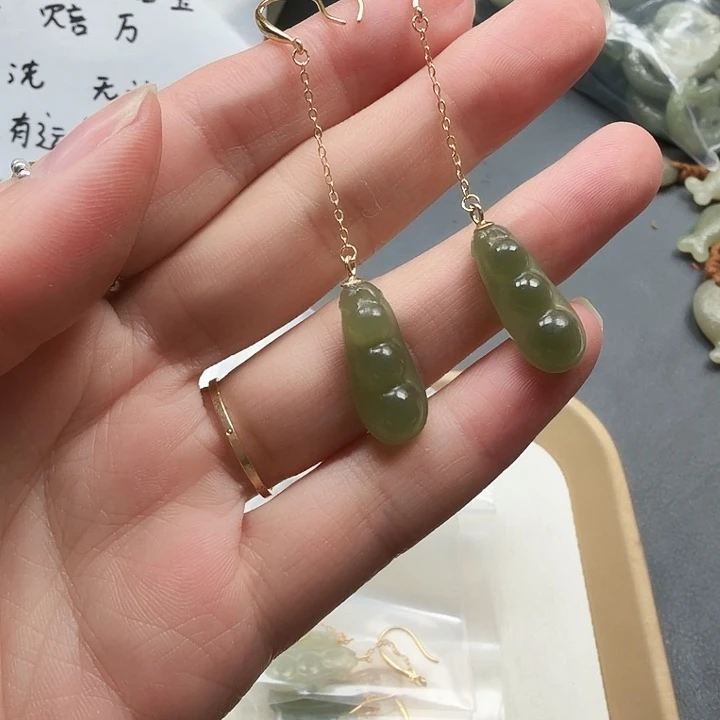 和田玉银S925镶嵌耳饰42