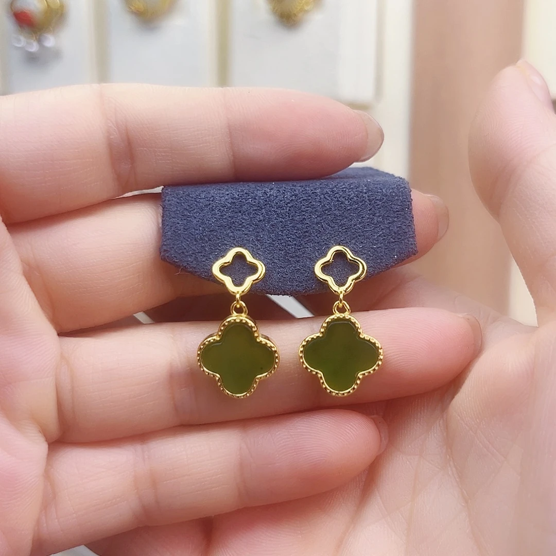 和田玉银S925镀金镶嵌耳饰