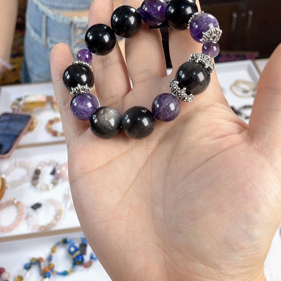 水晶手链银S925镀金镶嵌