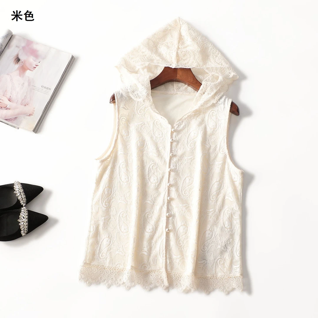 411919夏中长款无袖连帽上衣夏季宽松薄款时尚春秋韩版外穿百搭