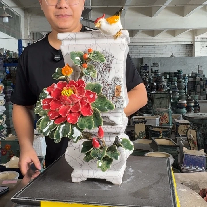 。一风堂石湾花盆 釉色瑕疵 小裂缝 内10*15 总高31