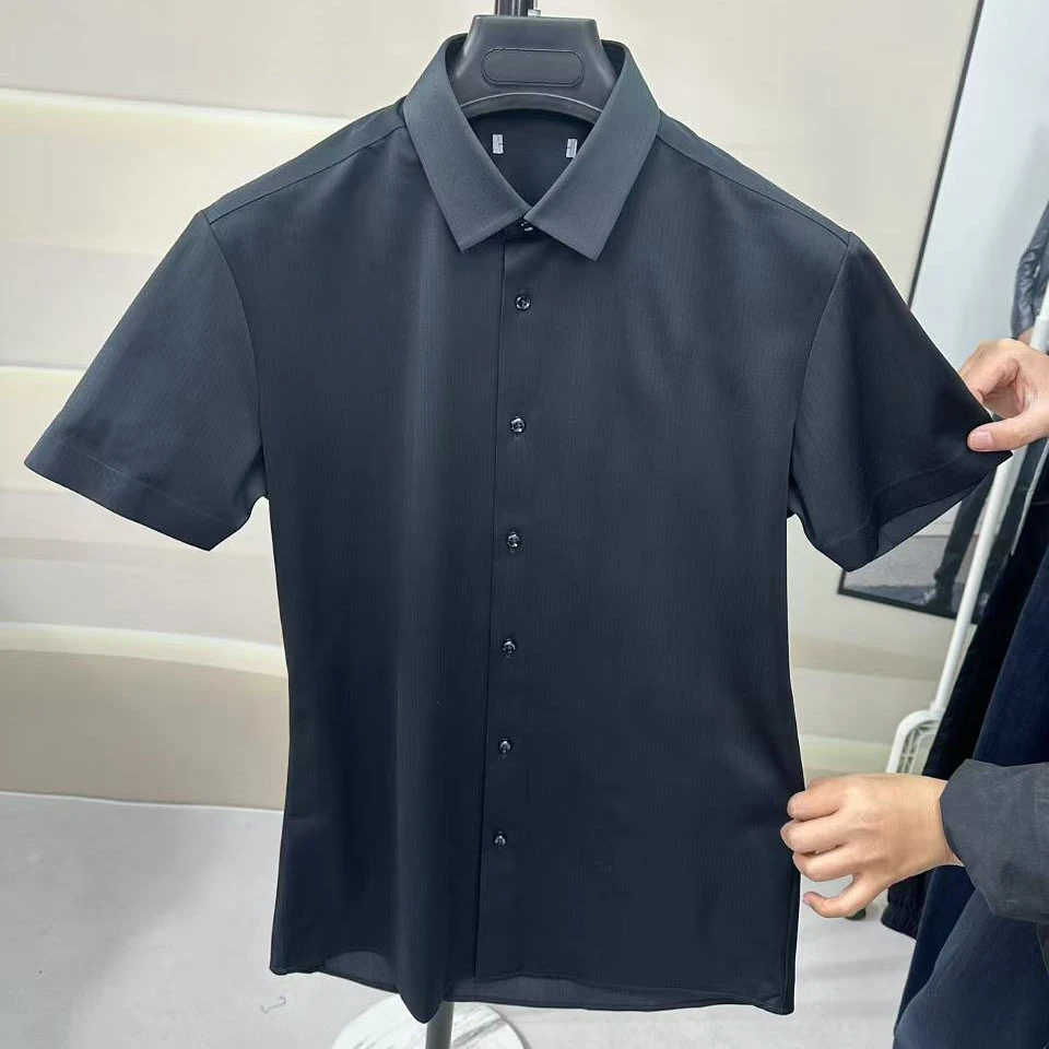 004品牌剪标夏季男士短袖衬衫舒适百搭商务休闲黑色半袖衬衫男