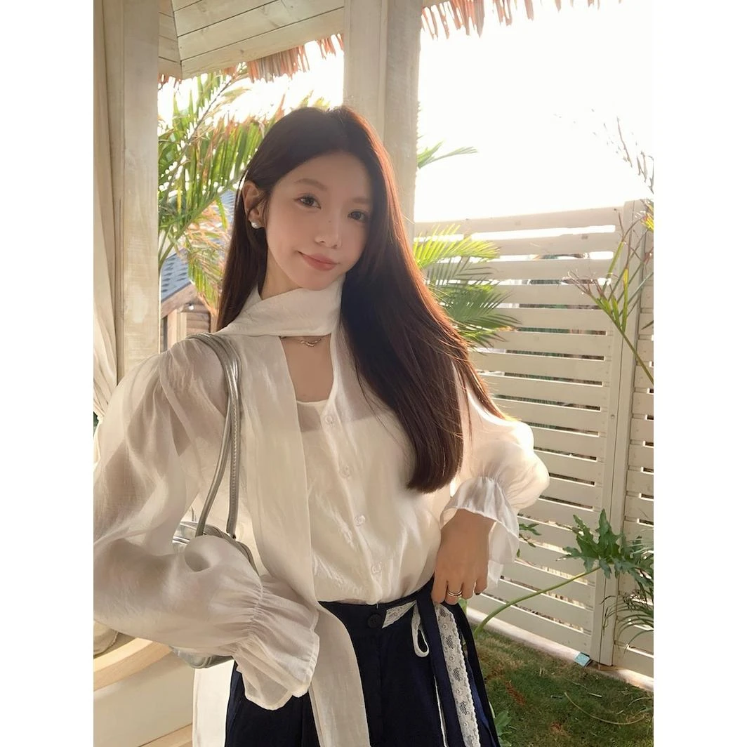 早春穿搭一整套女装2025温柔知性衣服洋气长袖衬衫高腰休闲阔腿裤