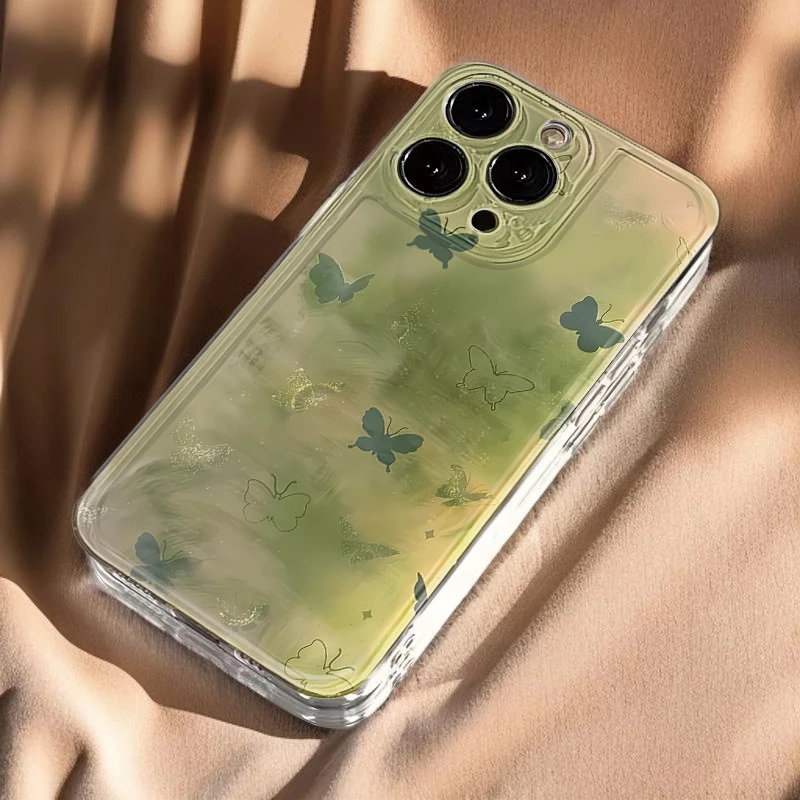 BANCA复古晕染绿蝴蝶适用iPhone16/15手机壳苹果华为vivo小米oppo