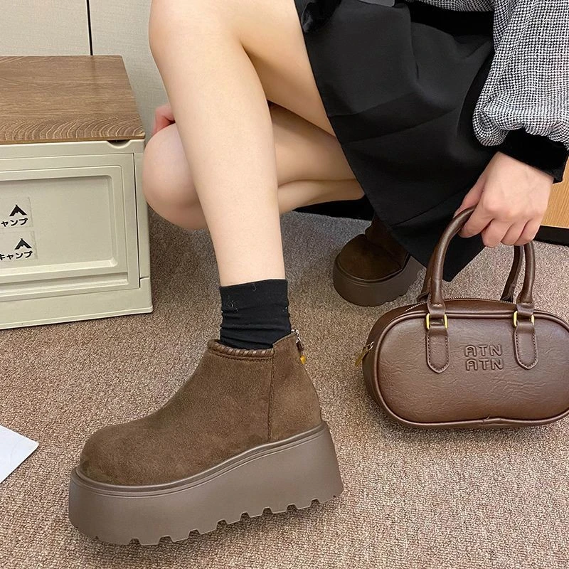 增高厚底勃肯鞋女雪地靴女款2025新款冬季加绒保暖短靴面包棉鞋潮