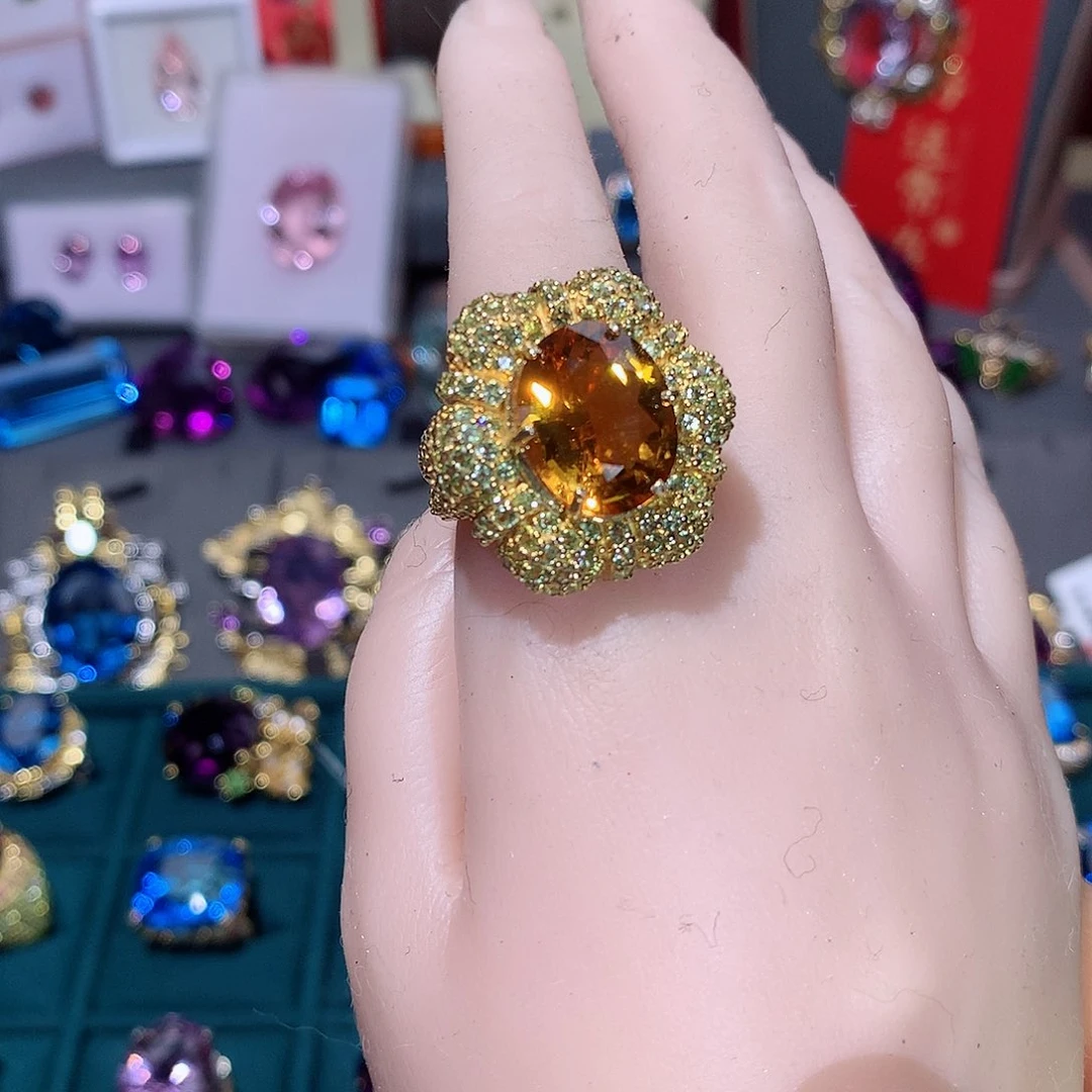 水晶戒指银S925镶嵌戒指