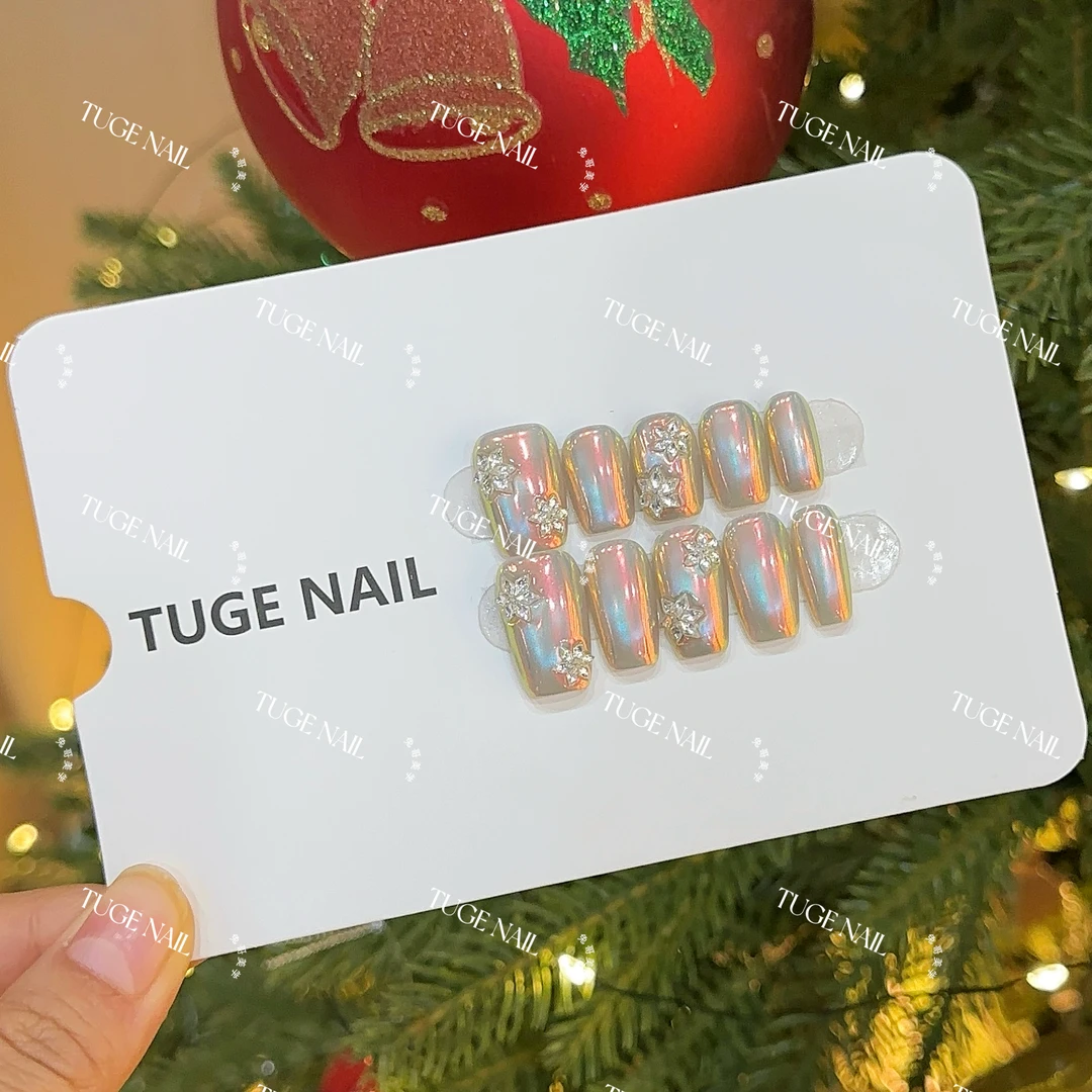 TugeNail“认真的雪”秋冬真多麻极光玻璃珠猫眼美甲穿戴甲TGY123