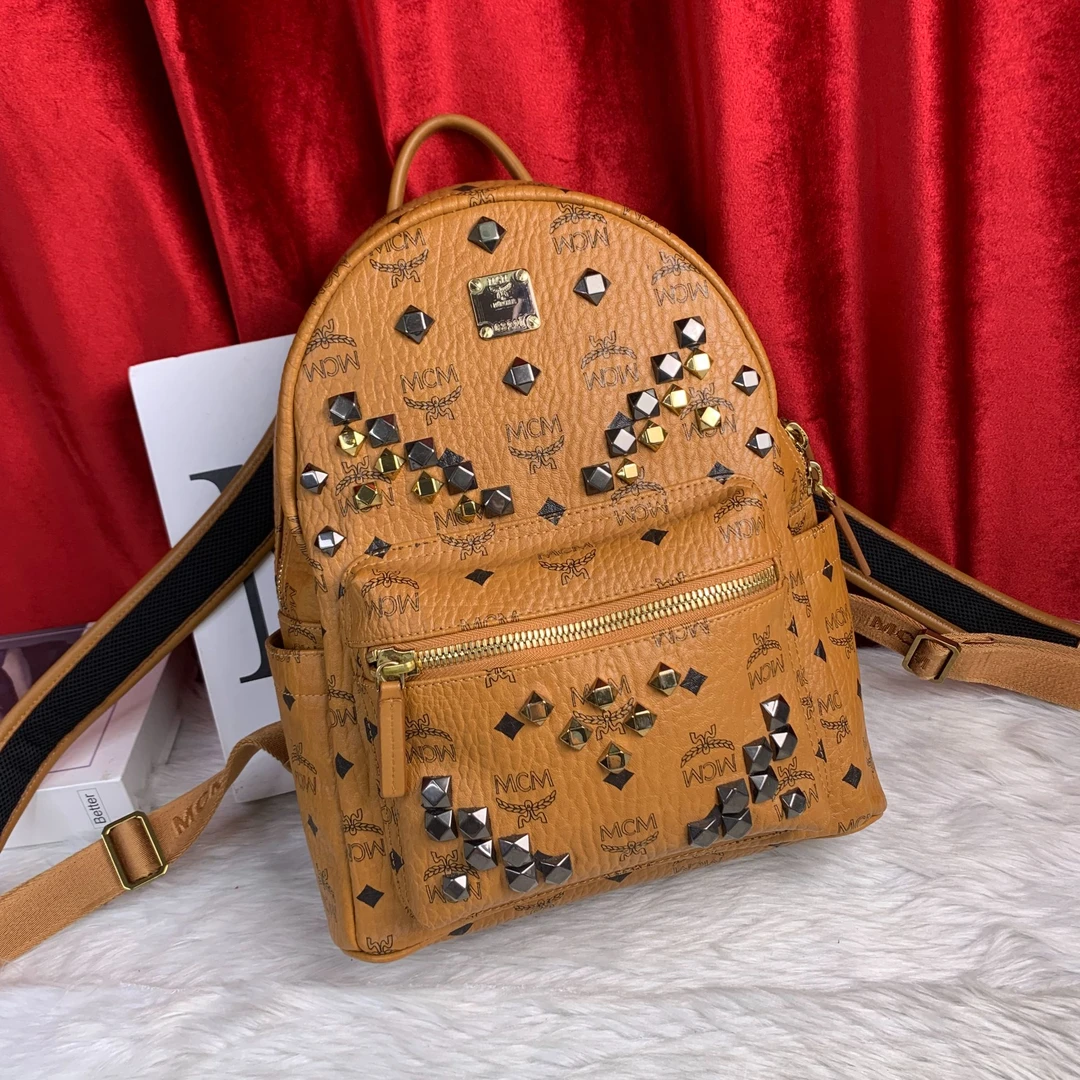 95新 MCM 干邑色双肩包/SD09722038/2038