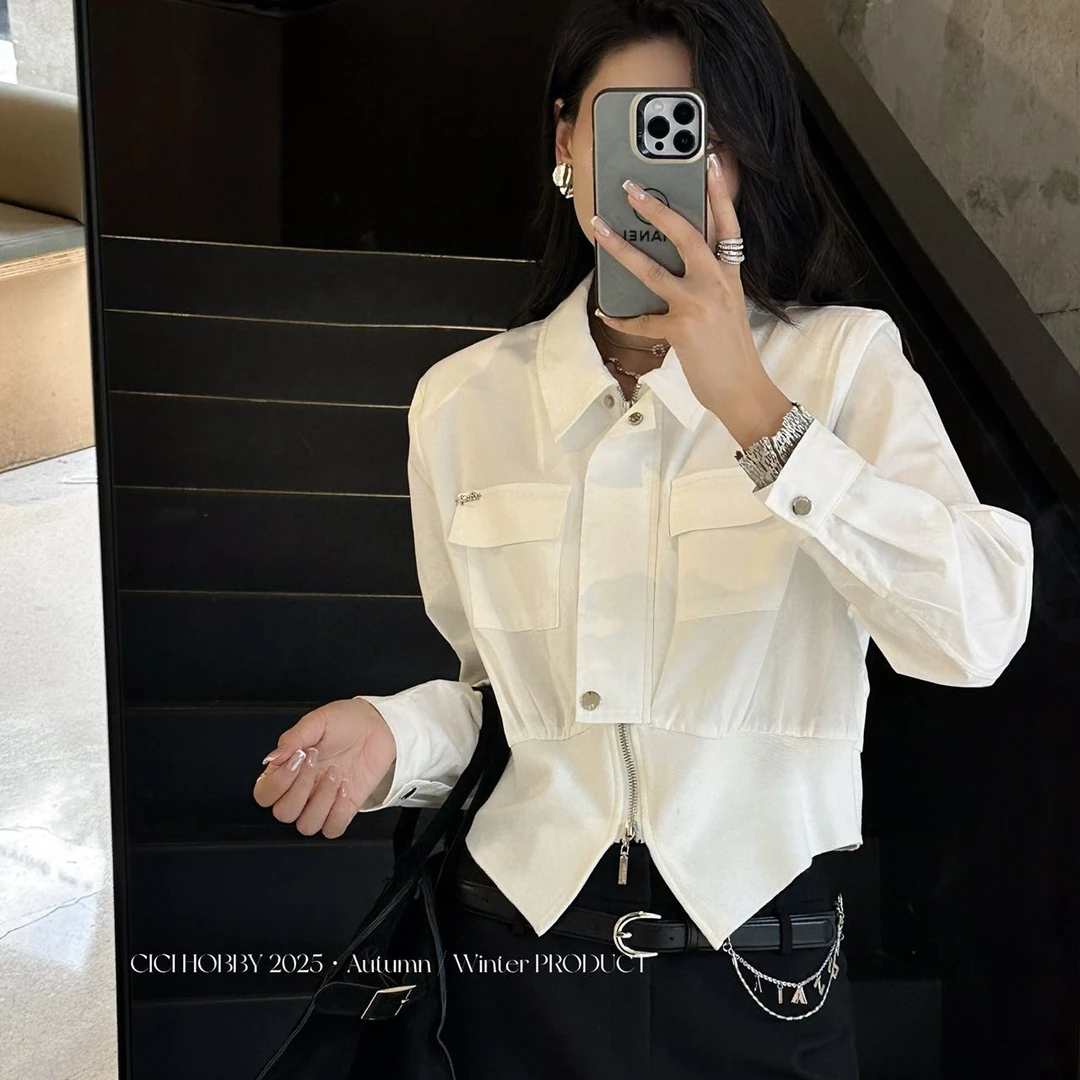 设计感中长款翻领短外套时尚通勤风长袖气质3001