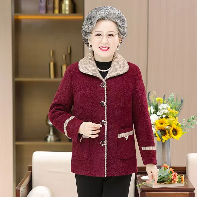 7980-新款中老年妈妈装气质百搭春款翻领毛呢外套【三号仓】