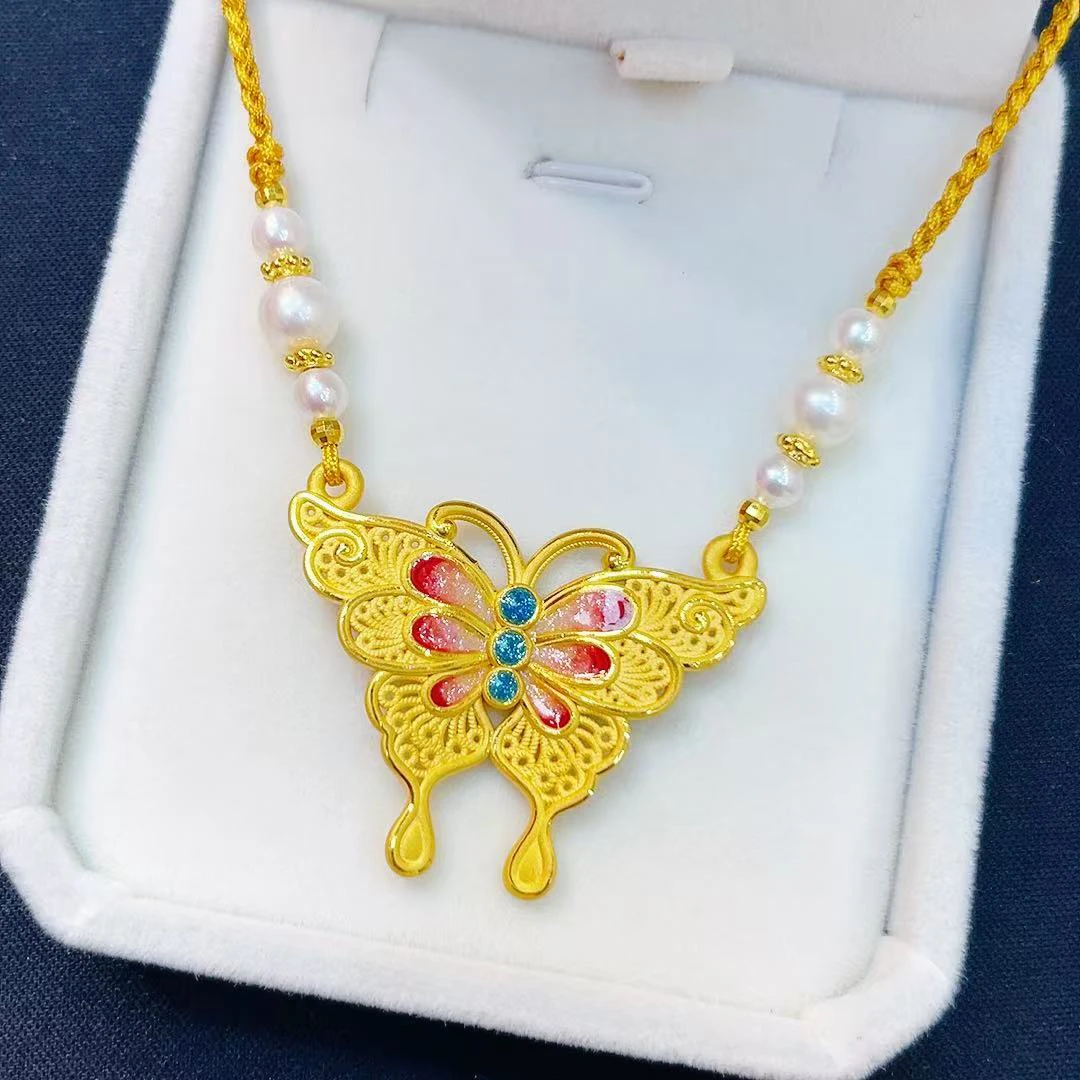 足金999蝴蝶吊坠编绳