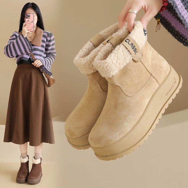 【ETHAL外贸原单】2025短靴女冬季新款ins潮流百搭加绒休闲靴子女