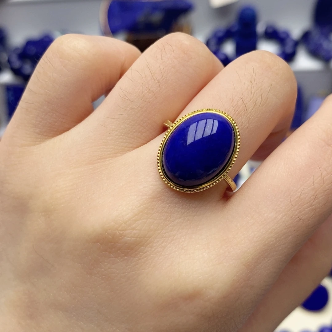 银S925镀金镶嵌青金石戒指