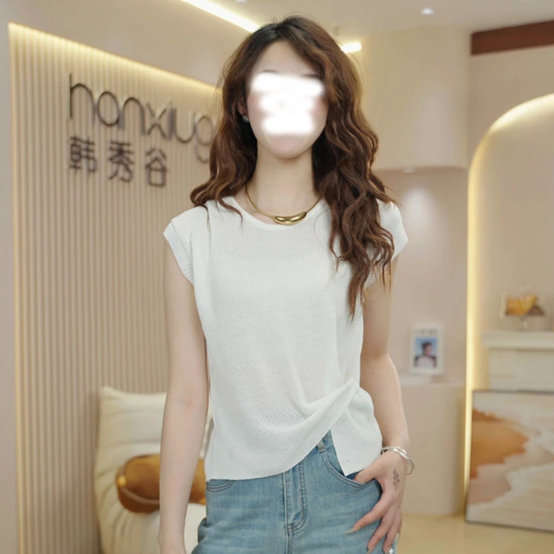 卡莲格/大码T恤女韩版无袖竹节棉小衫夏新款圆领时尚宽松显瘦上衣