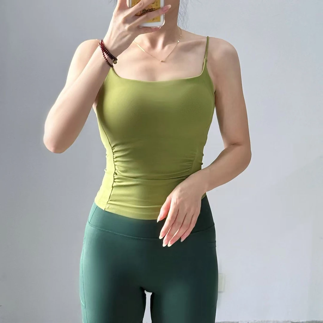 瑜伽背心女一体杯运动内衣美背健身文胸细吊带紧身修身普拉提上衣