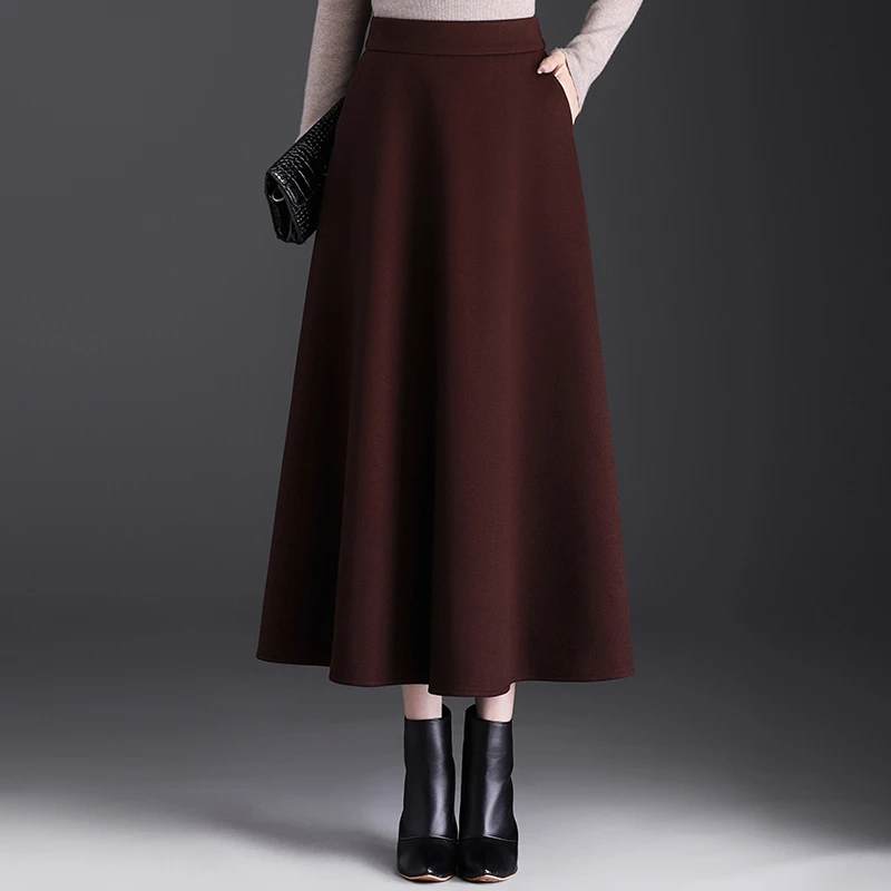 毛呢a字半身裙女2025冬季新款高腰显瘦遮肚子垂感长裙大摆裙伞裙