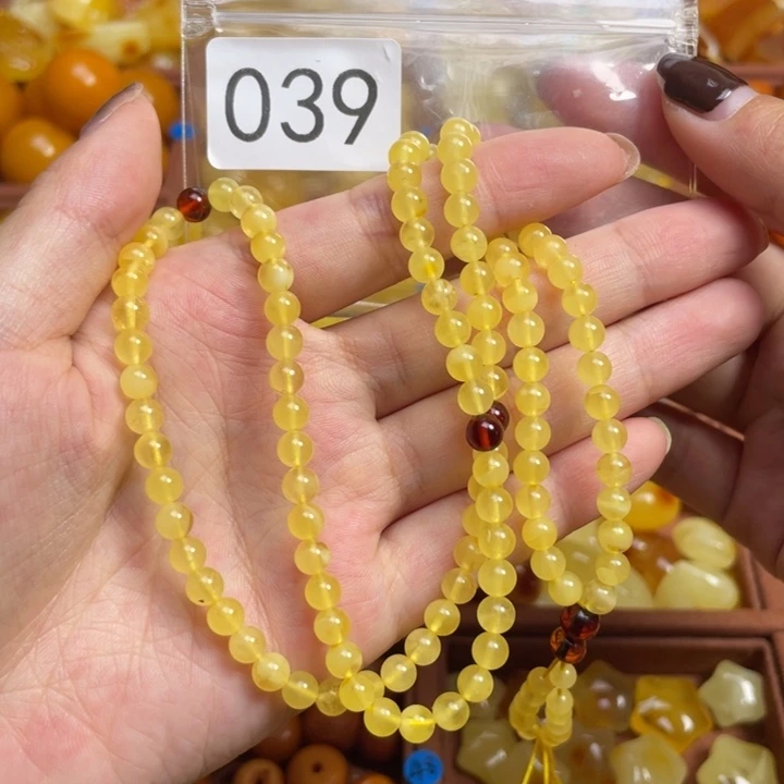 蜜蜡未镶嵌珠宝奇石微花粉放漏满蜜柠檬黄108卡5